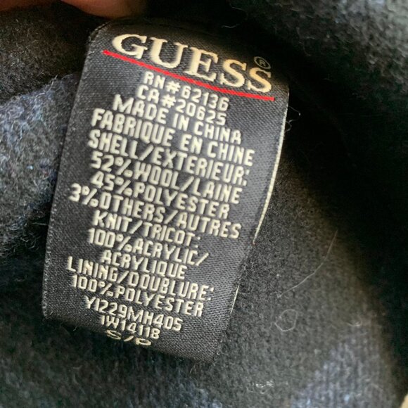 Guess Women's Blue Black Plaid Double Breast Wool Pea Coat Knit Collar Military - Picture 14 of 16